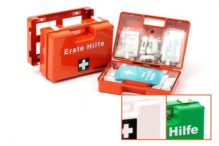 Erste Hilfe-Koffer - SAN orange mit 2-farbigem Druck gefüllt