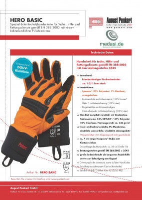 HERO BASIC Hitzebeständiger THL-Handschuh mit bakteriendichter PU-Membrane gemäß EN 388:2003 Größe 11